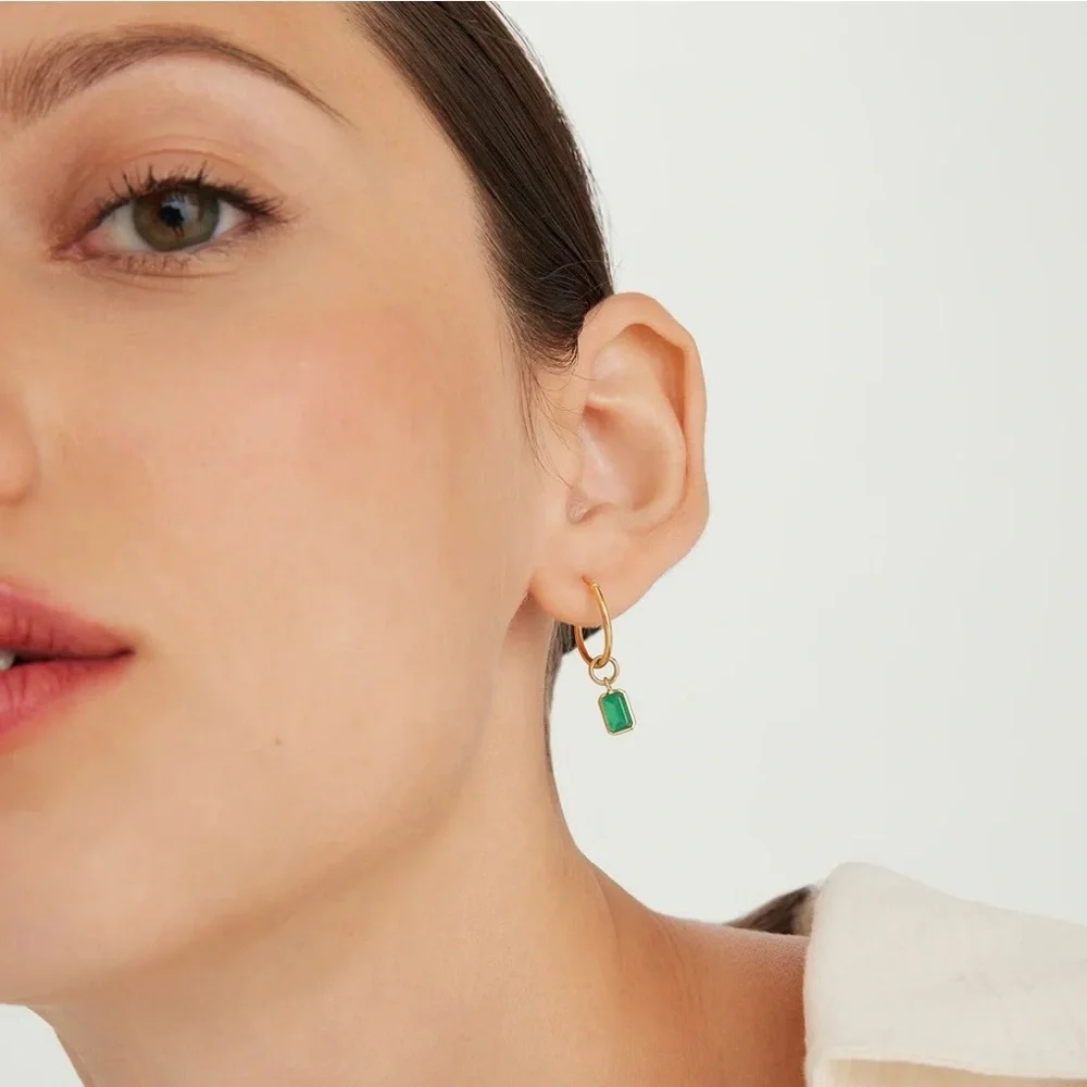 Mejuri Green Onyx, 14k Yellow Gold Charm for Earring Hoop - Picture 1 of 2
